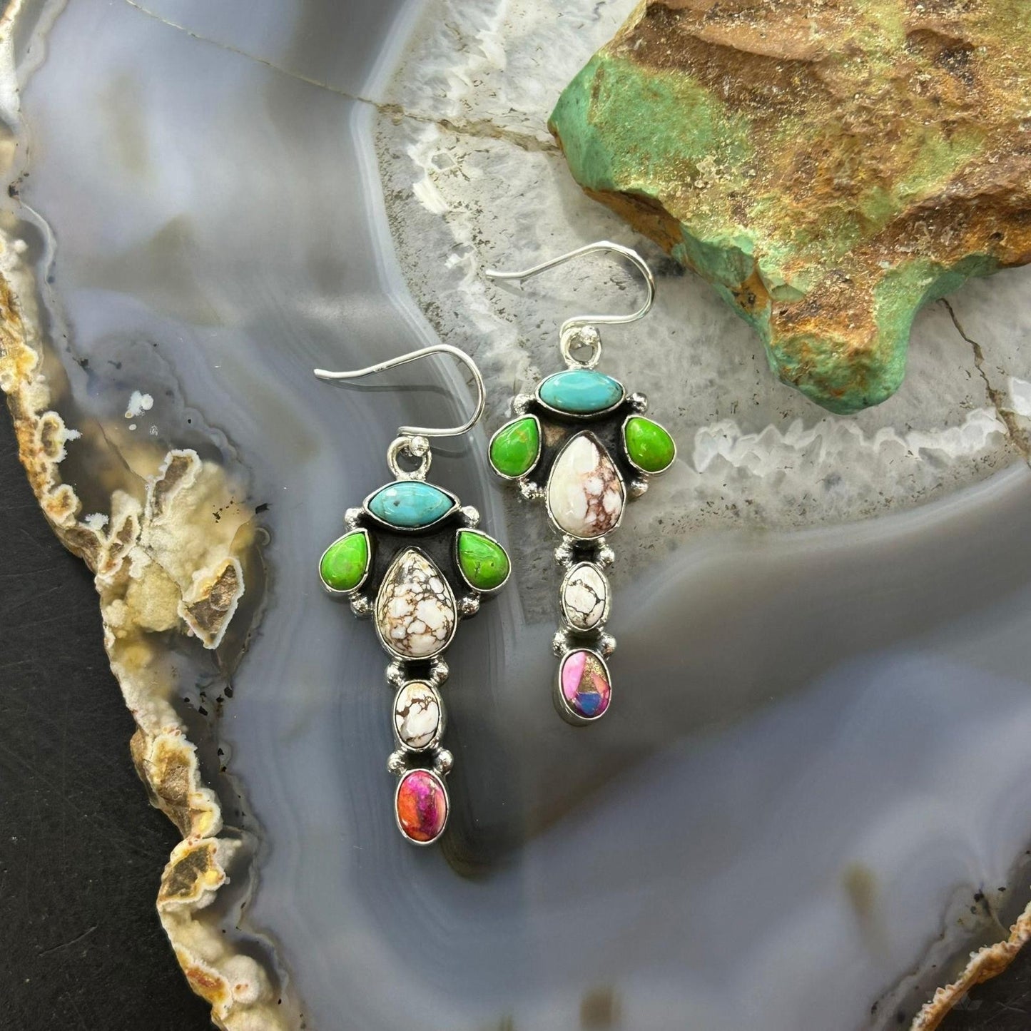 Sterling Silver Southwestern Style Multistone Dangle Earrings For Women #6