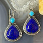 Native American Sterling Silver Teardrop Lapis & Turquoise Dangle Earrings For Women