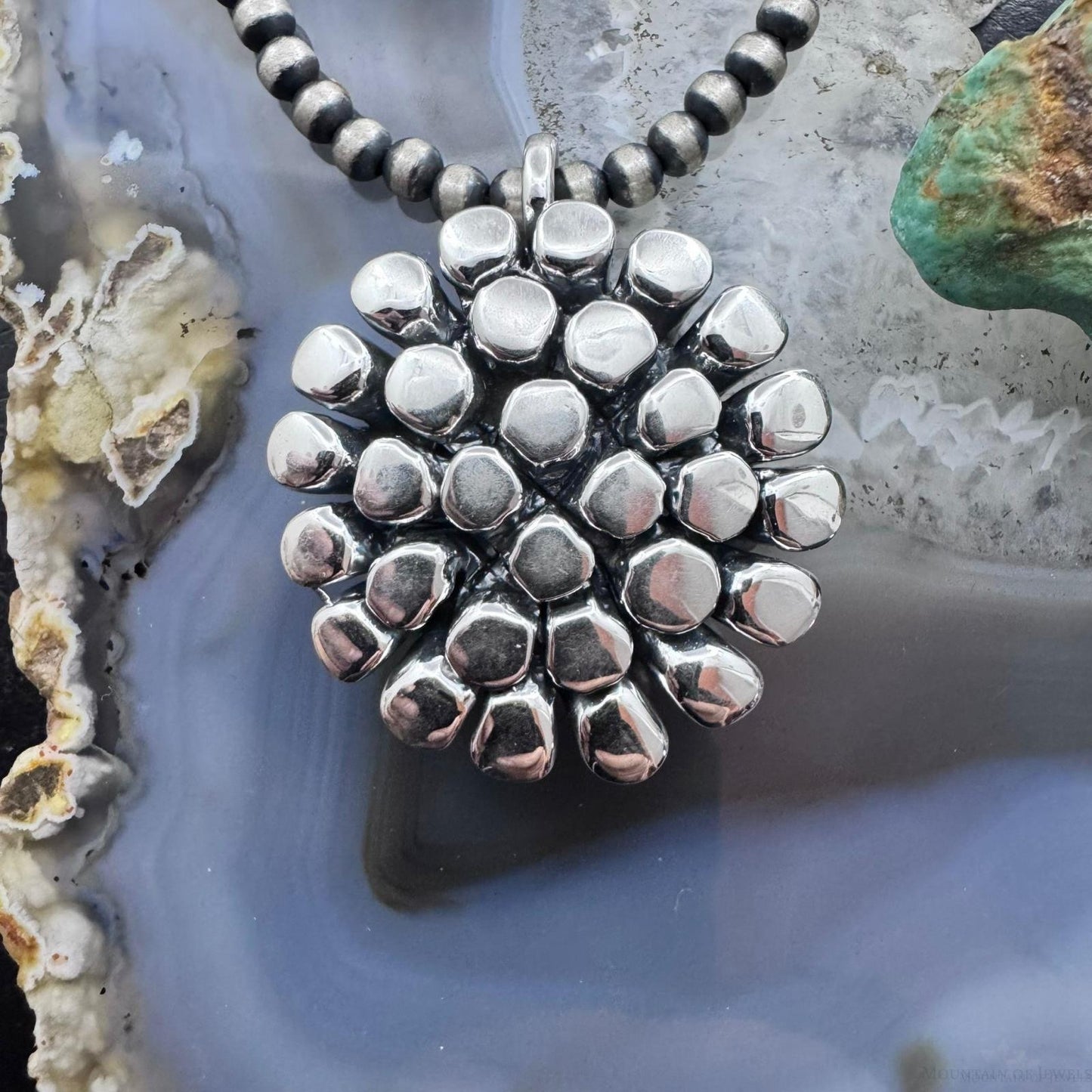 Sterling Silver Fashion Electroform Rounded Petals Flower Pendant- Taxco Mexico