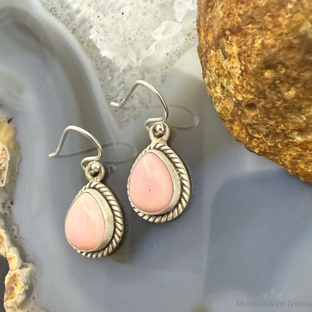 Sterling Silver Southwestern Style Teardrop Pink Conch Dangle Earrings For Women