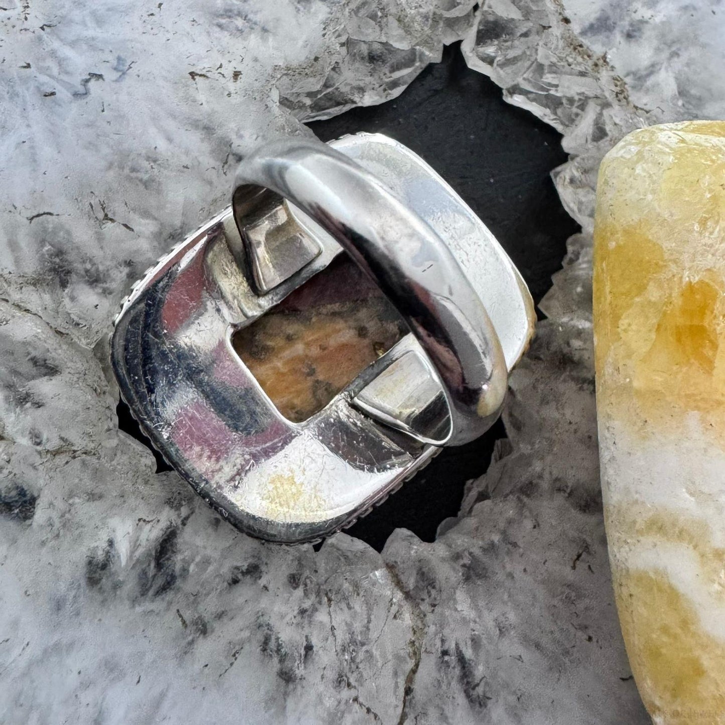 Sterling Silver Southwestern Style Rectangle Composite Spiny Oyster Turquoise Ring 6.75 For Women