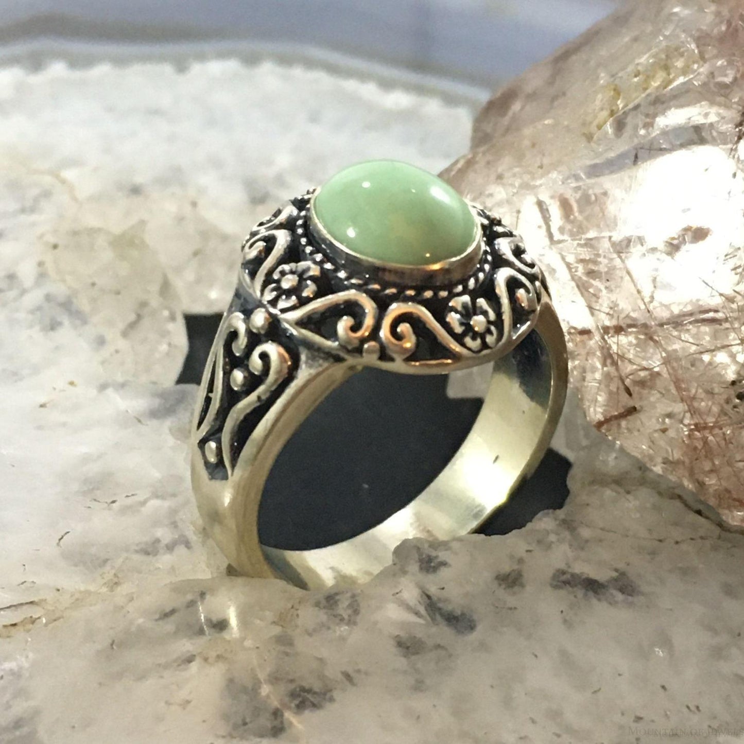 Carolyn Pollack Sterling Silver Oval Variscite Decorated Floral Ring For Women