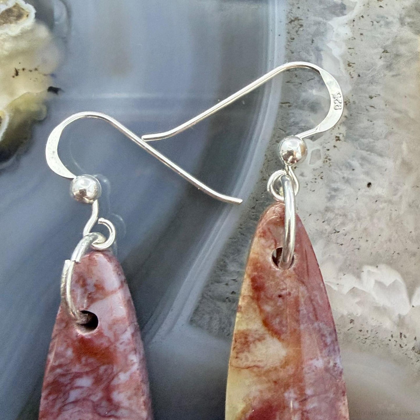 Sterling Silver Teardrop Plum Moss Agate Slab Dangle Earrings For Women #507