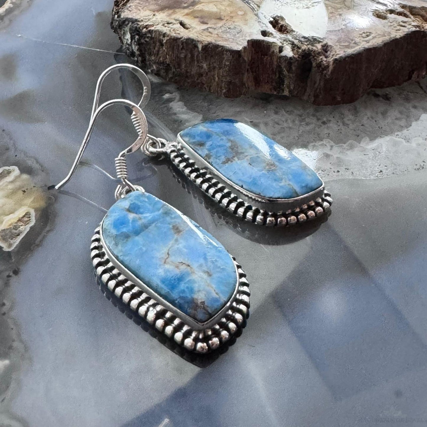 Sterling Silver Southwestern Style Blue Apatite Dangle Earrings For Women