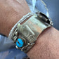 Vintage Signed Native American Sterling Silver 4 Kingman Turquoise Watch Cuff For Men