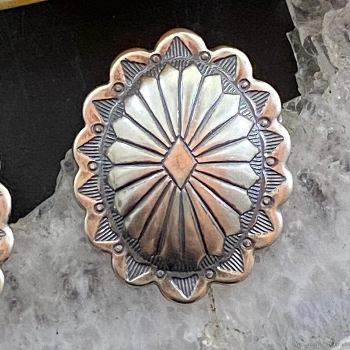 Native American Sterling Silver Oval Stamped Concho Stud Earrings For Women