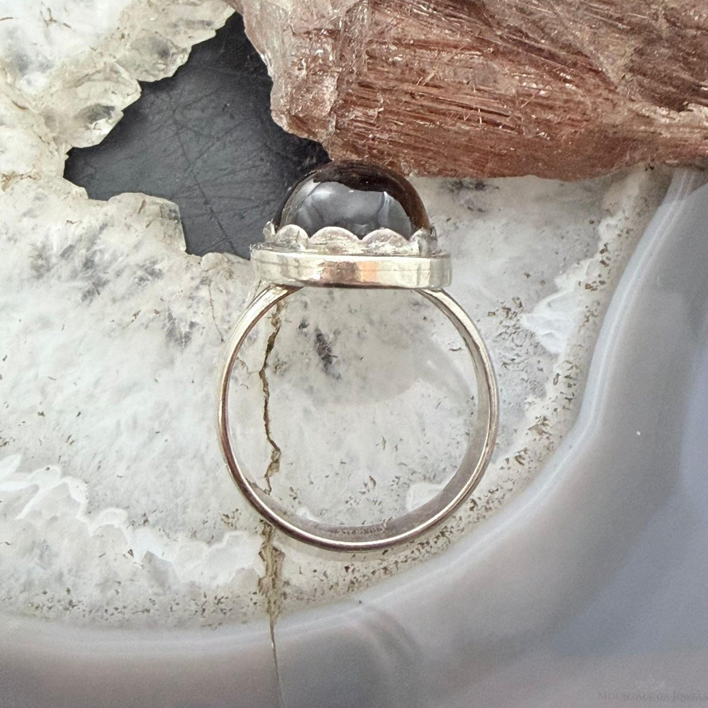 Sterling Silver Southwestern Style Oval Tiger's Eye Decorated Ring Size 8 For Women