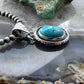 Native American Sterling Silver Oval Turquoise Decorated Unisex Pendant