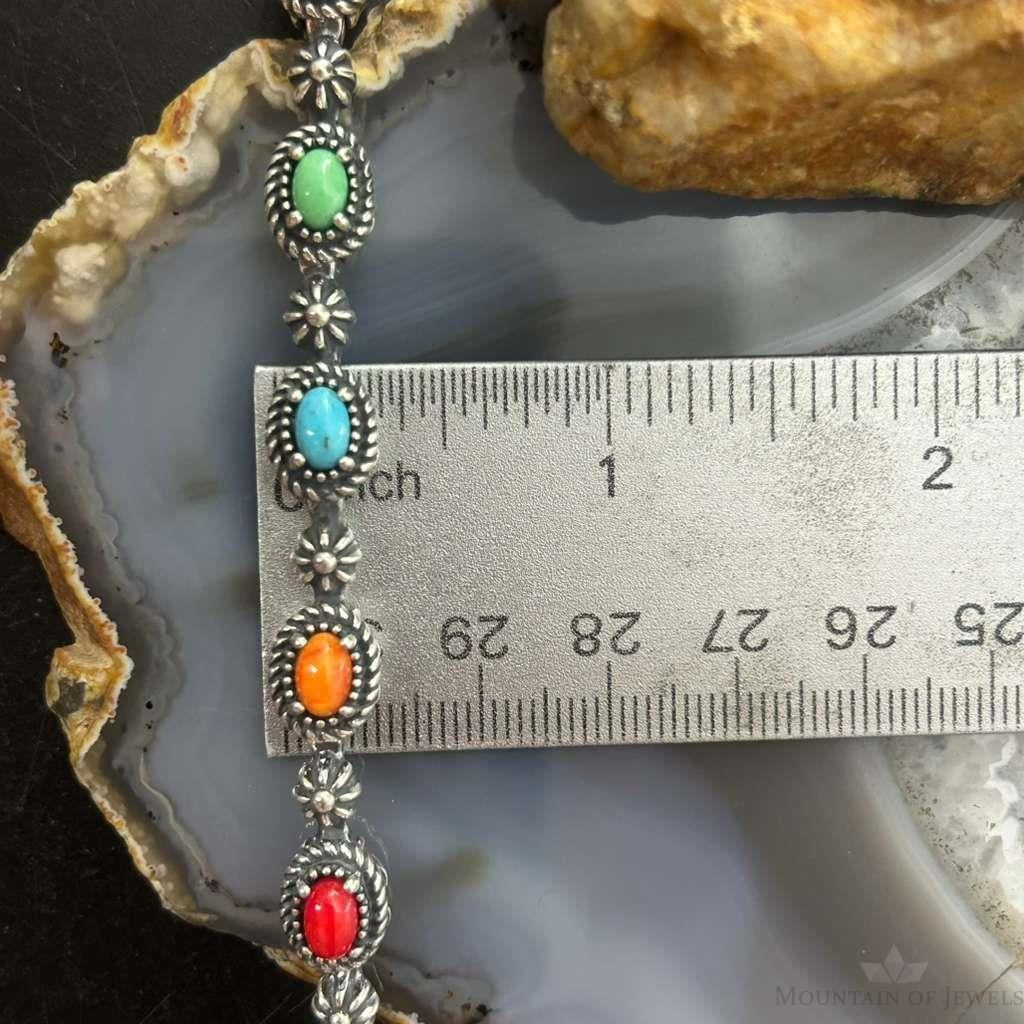 Carolyn Pollack Sterling Silver Multi Gemstone Decorated Link Bracelet For Women