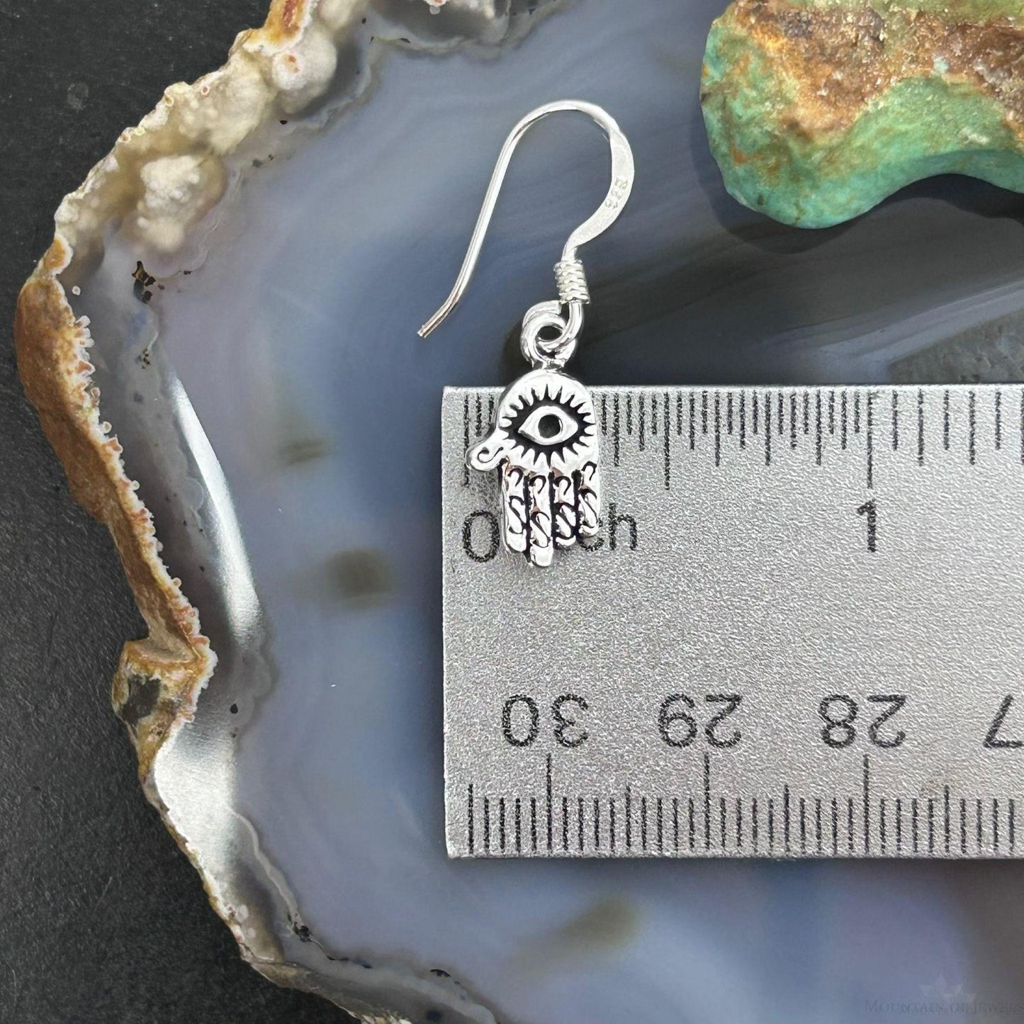 Sterling Silver Hamsa with Evil Eye Fashion Dangle Earrings For Women