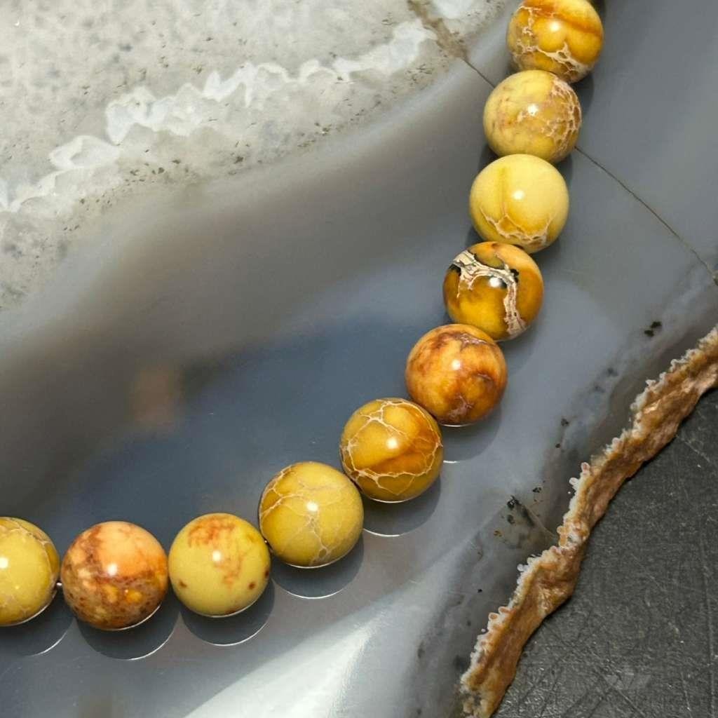 Sterling Silver 8mm Round Snakeskin Jasper 16" Necklace For Women