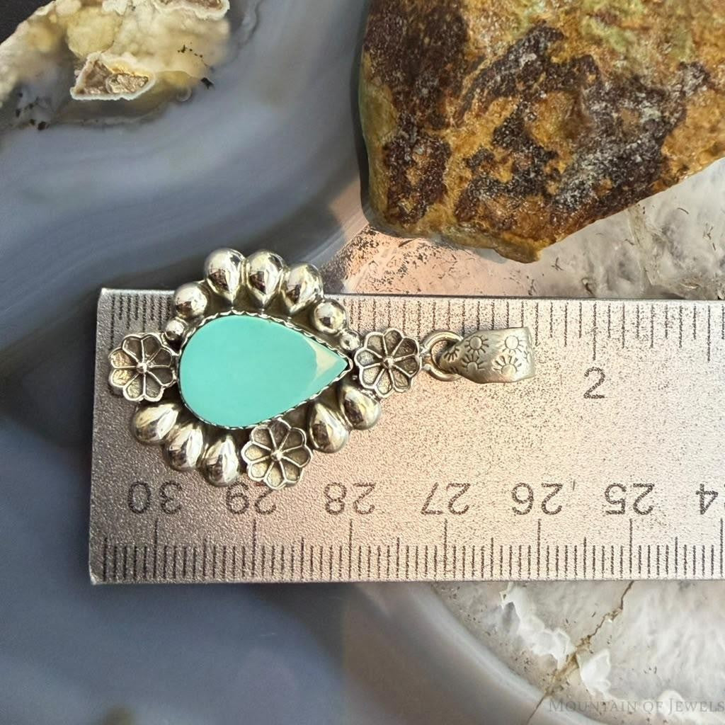 Sterling Silver Southwestern Style Teardrop Turquoise Decorated Pendant For Women