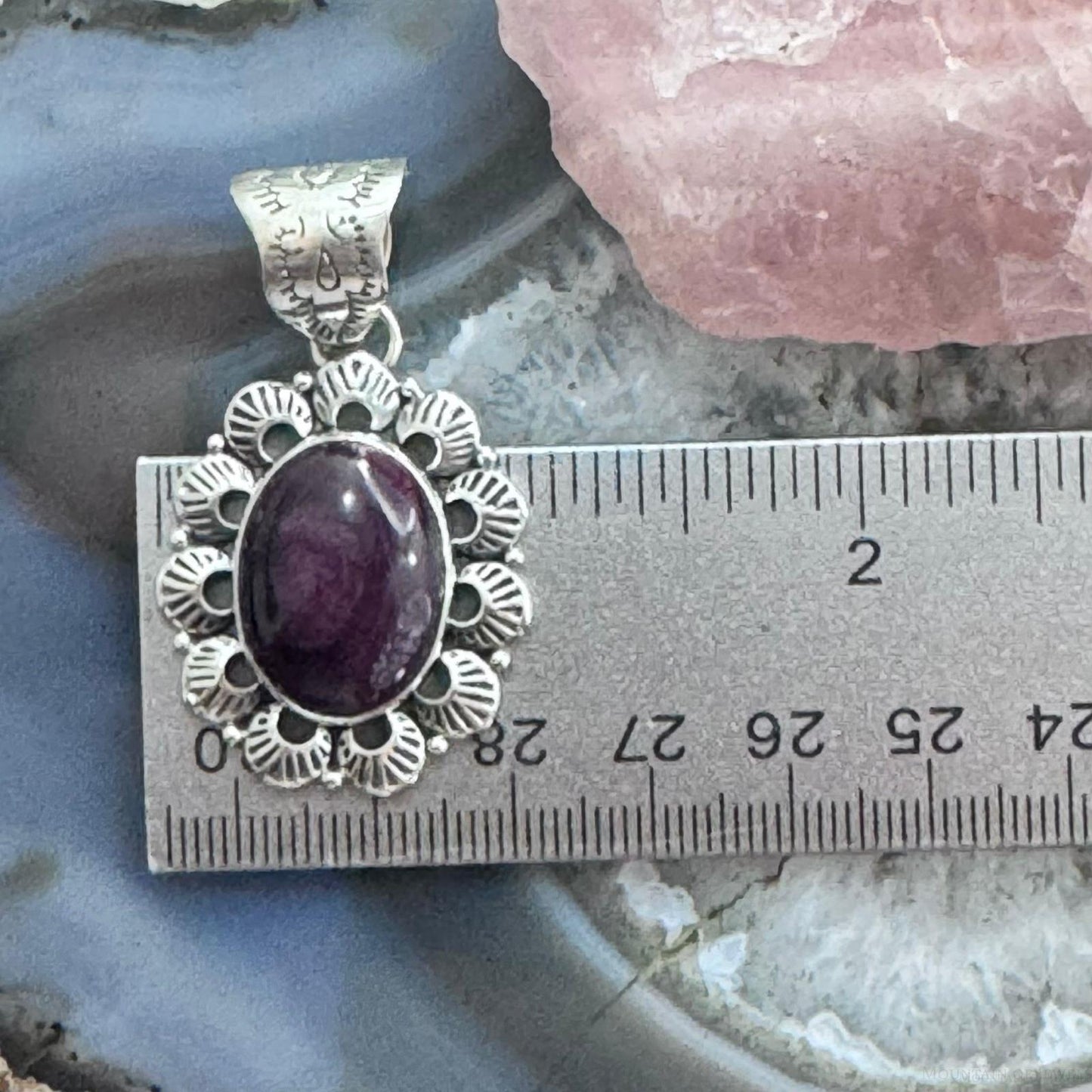 Native American Sterling Silver Oval Purple Spiny Oyster Pendant For Women