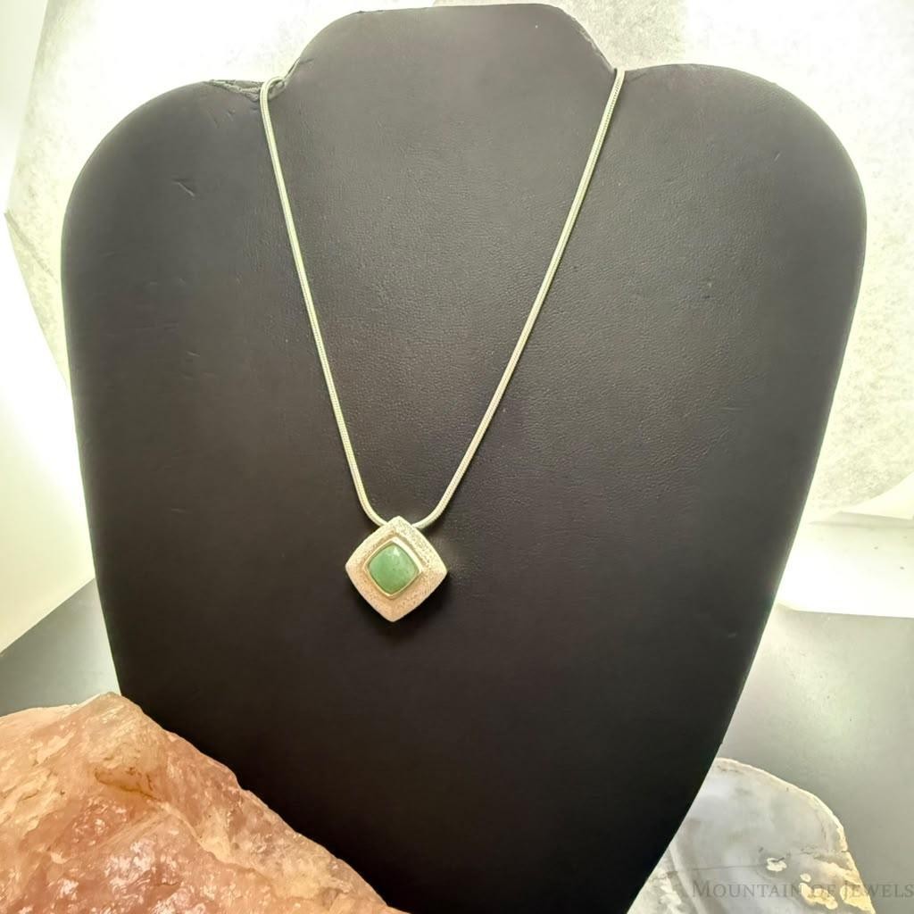 Carolyn Pollack Sterling Square Variscite Pendant 16"-18" Snake Chain Necklace