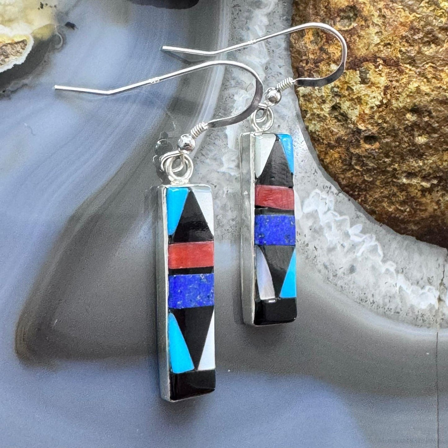 Starllie & Sheryl Edaakie Sterling Silver Multistone Inlay Dangle Earrings For Women #5