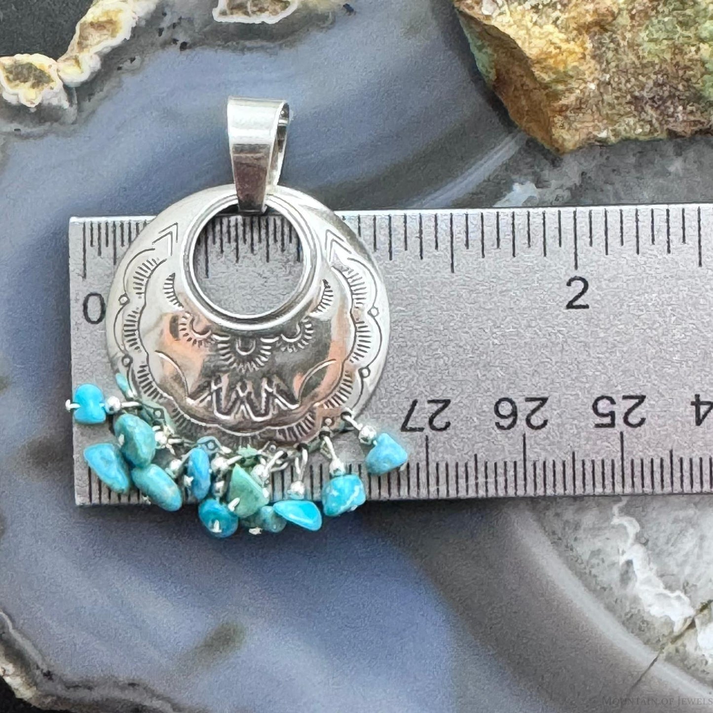 Carolyn Pollack Sterling Silver Stamped Pendant w/Turquoise Beads For Women