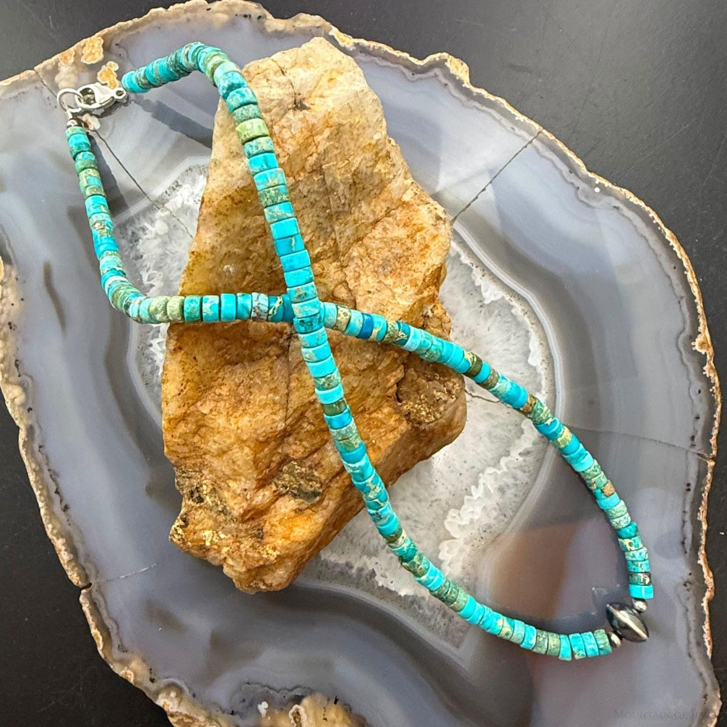 Sterling Silver Turquoise and Navajo Pearl Beads 17" Necklace For Women