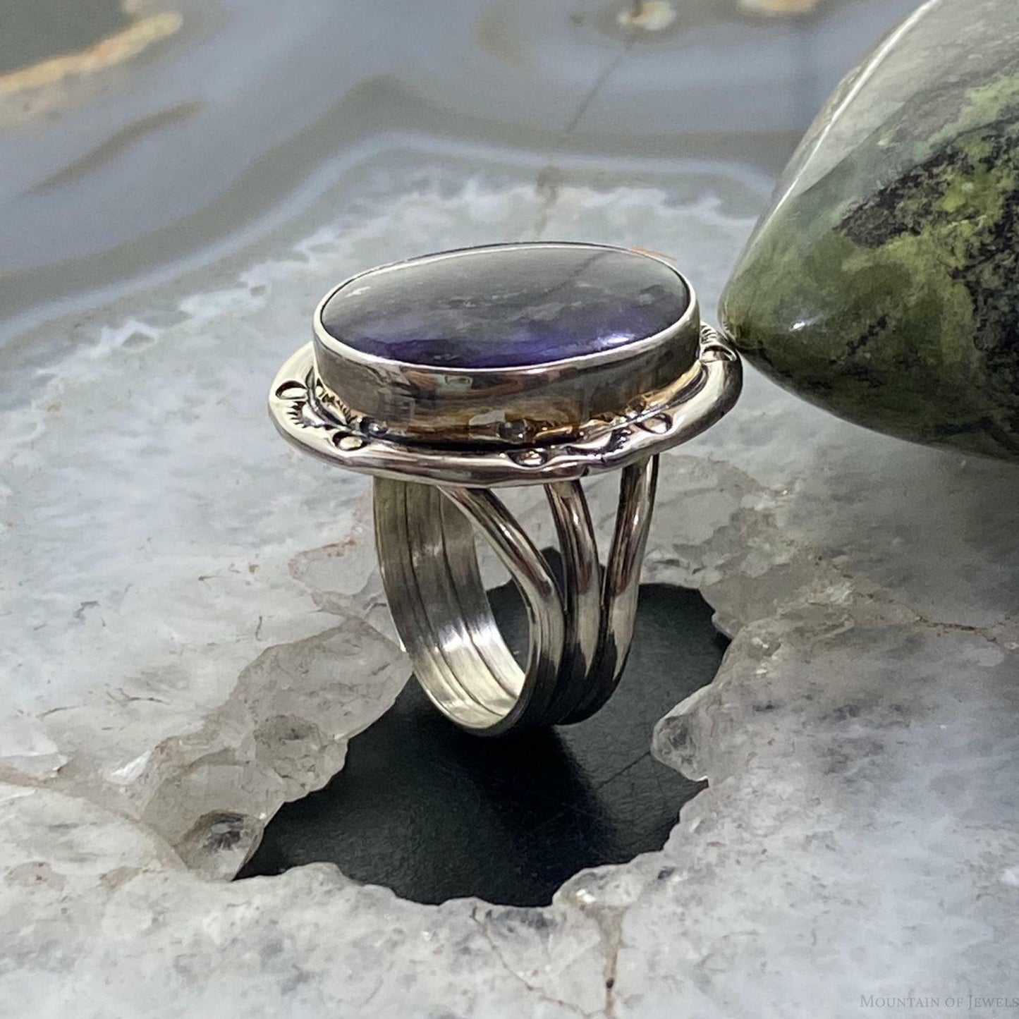 Native American Sterling Silver Oval Charoite Ring Size 8.25 For Women