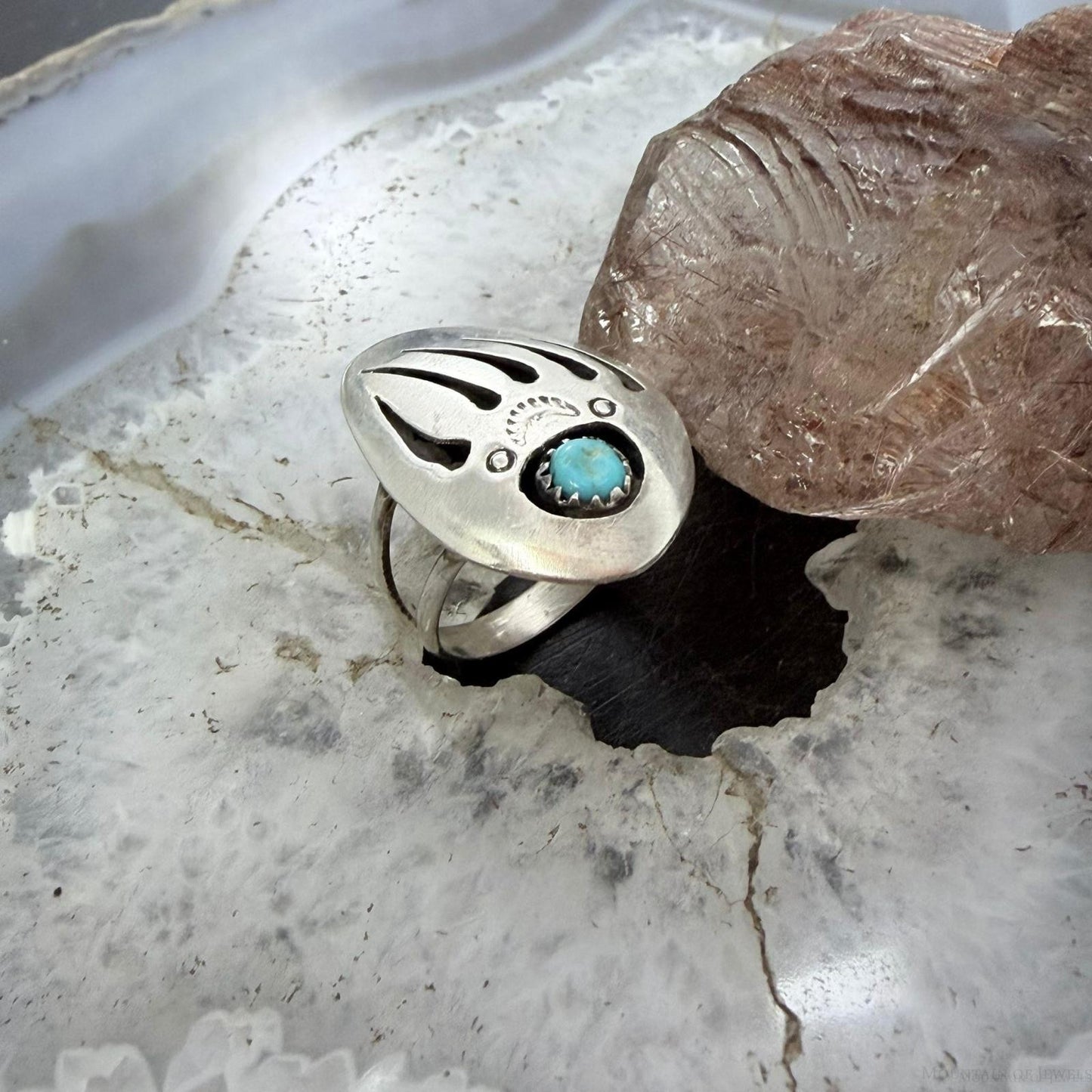 Brenda Boyd Native American Sterling Silver Bear Claw w/Turquoise Size 7.5 Ring For Women