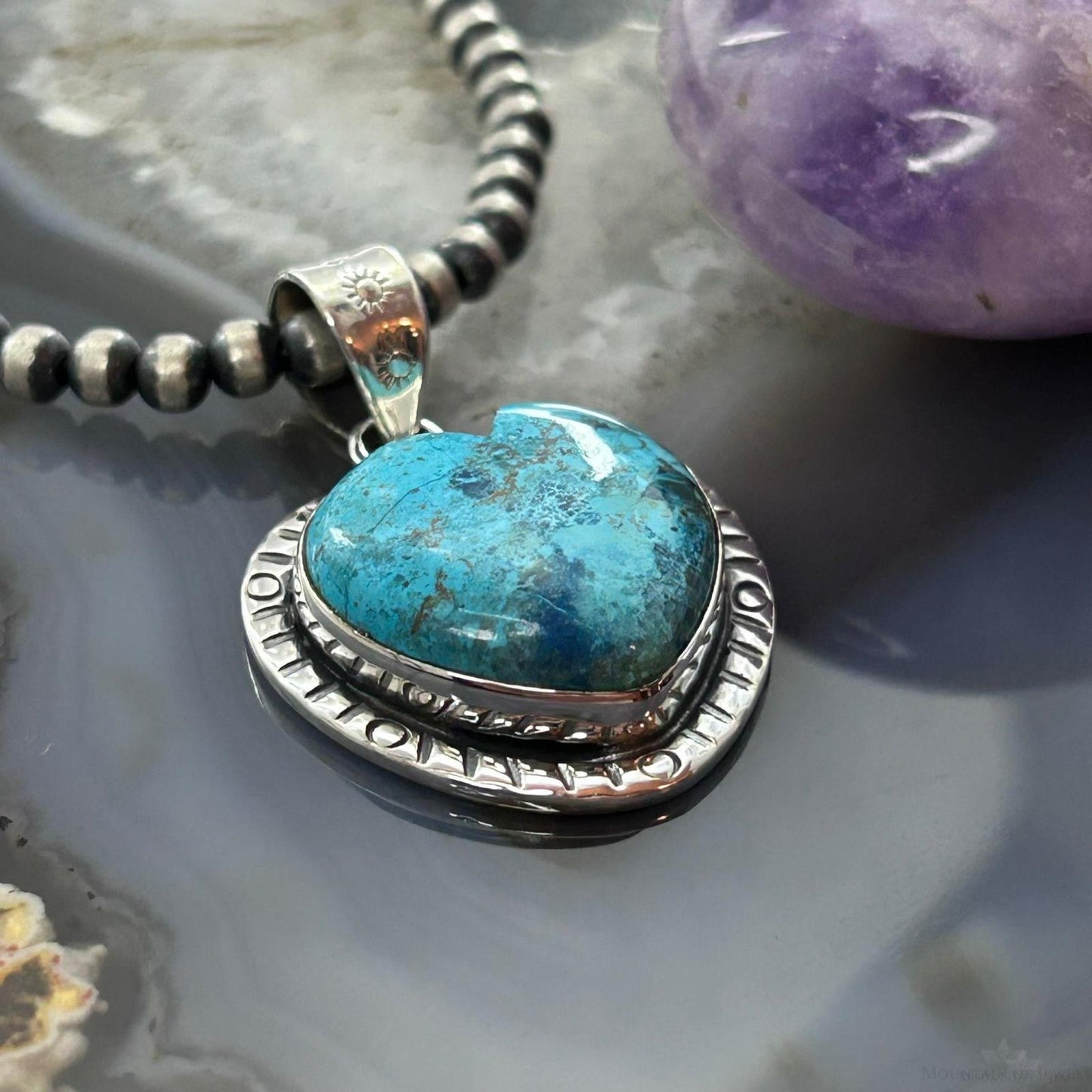 Sterling Silver Southwestern Style Chrysocolla Heart Shape Pendant For Women