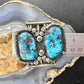 Vintage Native American Silver 2 Large Blue Diamond Turquoise Bracelet For Women