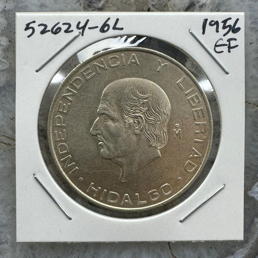 1956 Mexico 5 Pesos 18.055 gr 72% Silver Hidalgo Coin EF #52624-6L