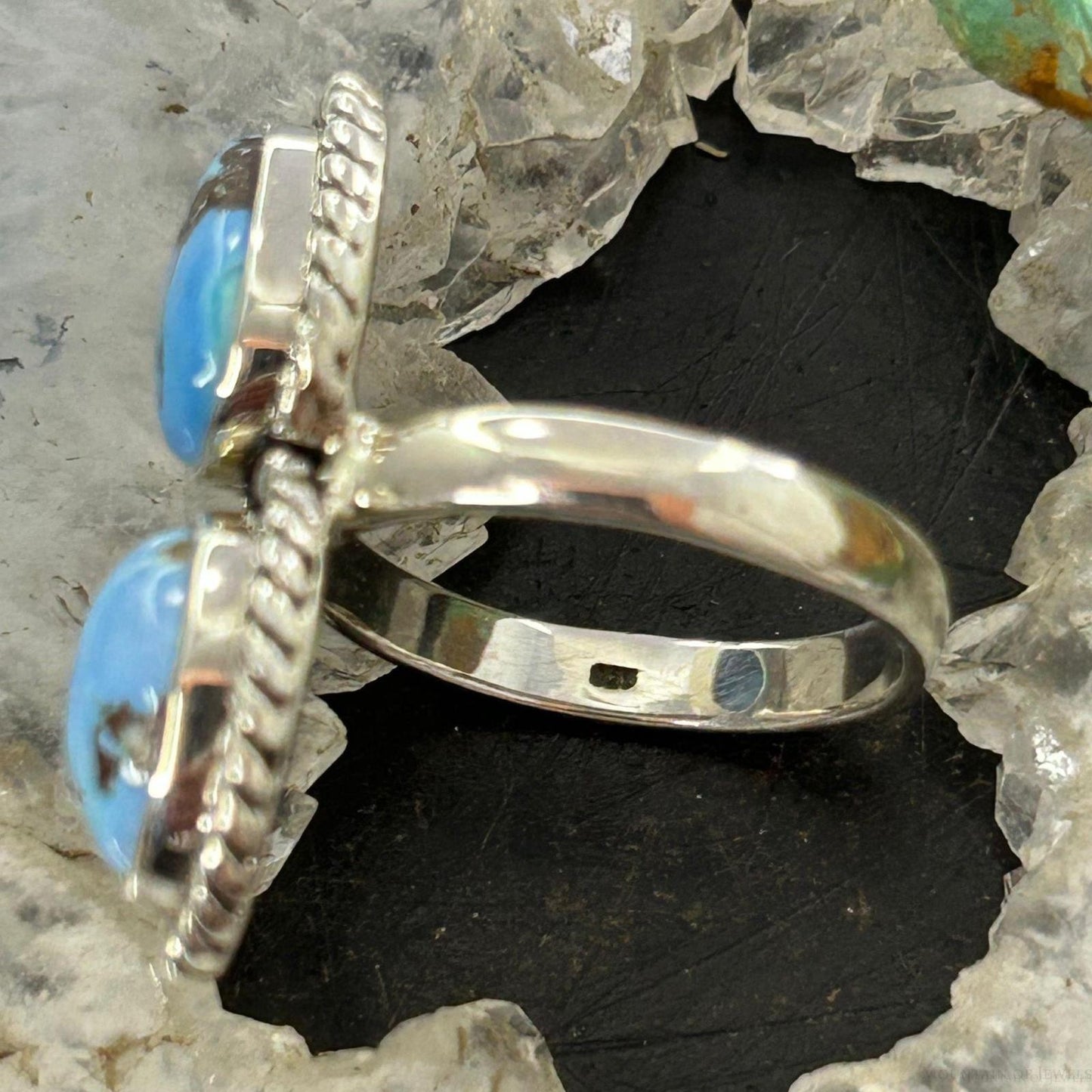 Sterling Silver Southwestern Style 2 Golden Hill Turquoise Ring Size 8.75 For Womenize