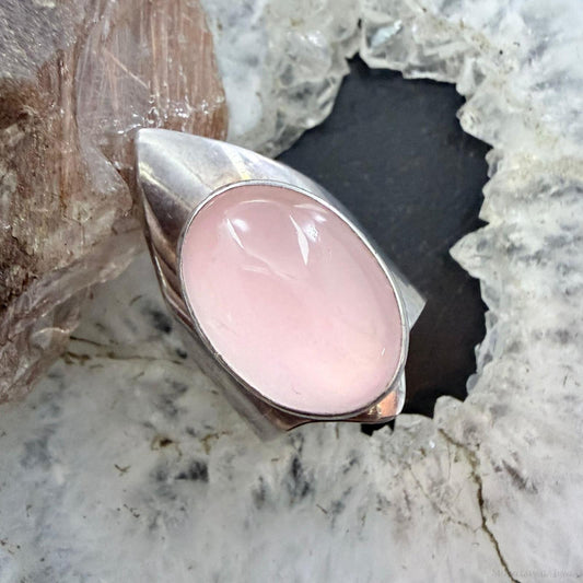 Carol Felley Vintage Sterling Silver Oval Rose Quartz Ring Size 7 For Women