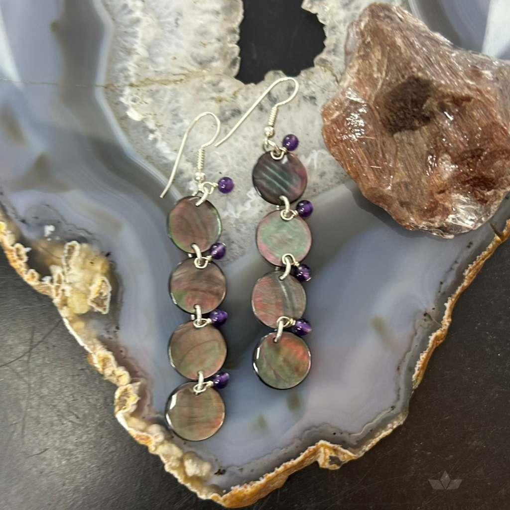 Carolyn Pollack Sterling Silver Brownish-Gray MOP & Amethyst Dangle Earrings For Women