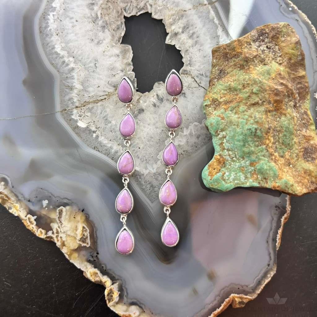 Native American Sterling Silver Teardrop Phosphosiderite Post Earrings For Women