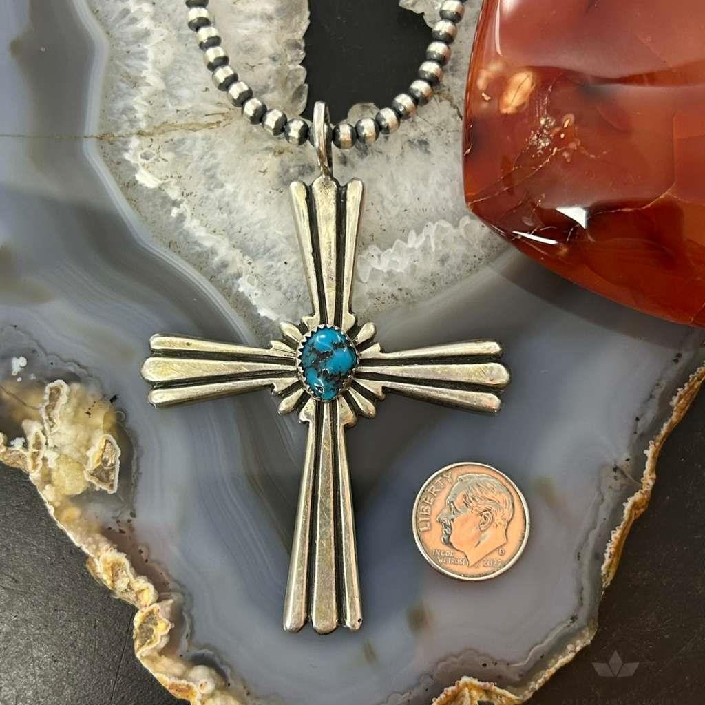 Arthur J Williams Navajo Native American Sterling Silver Turquoise Unisex Cross Pendant