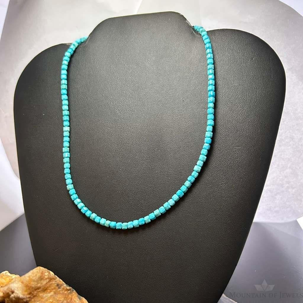 Sterling Silver 5mm Faceted Turquoise Beads 16" Necklace For Women