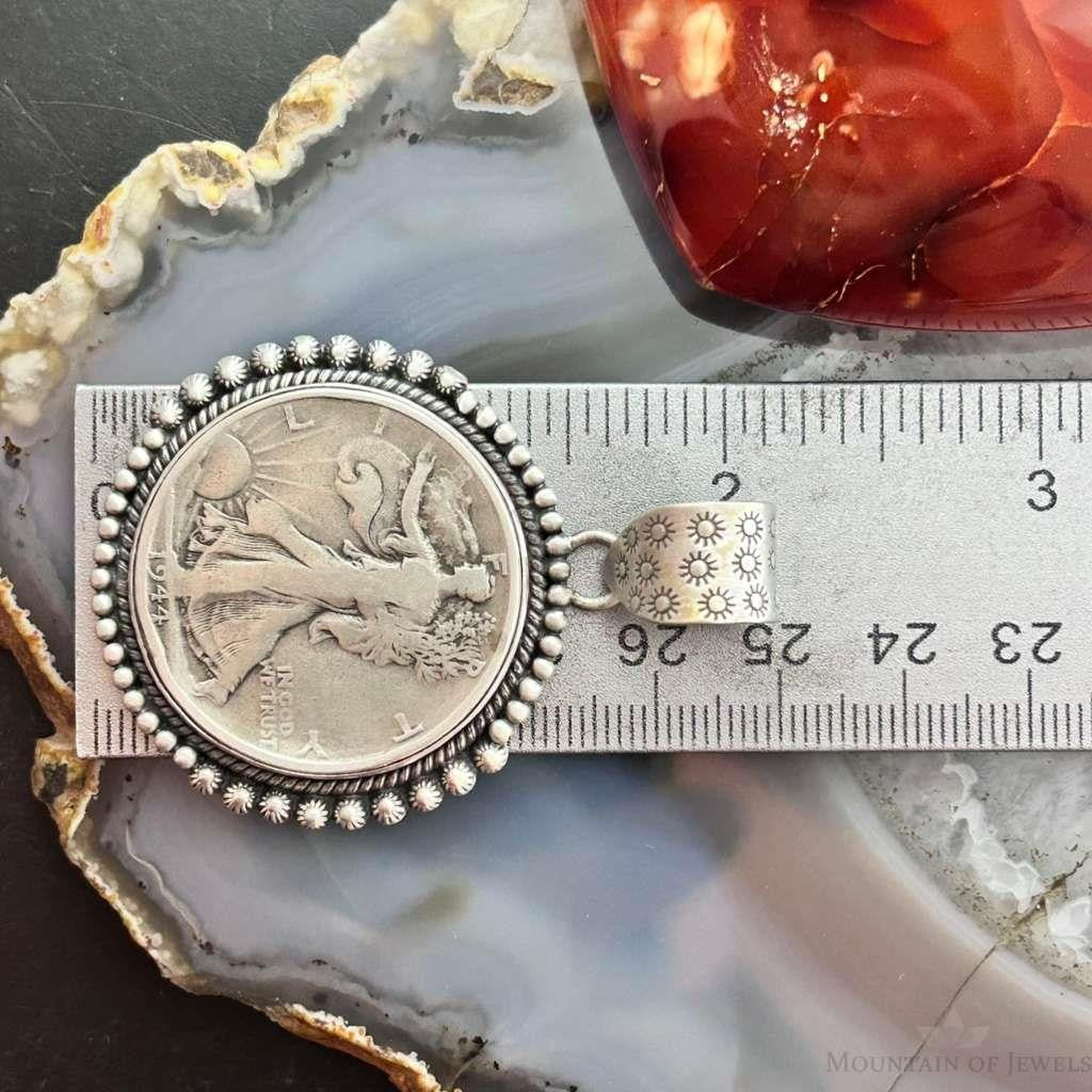Genuine 90% Silver 1944 US Walking Liberty Half Dollar Decorated Unisex Pendant
