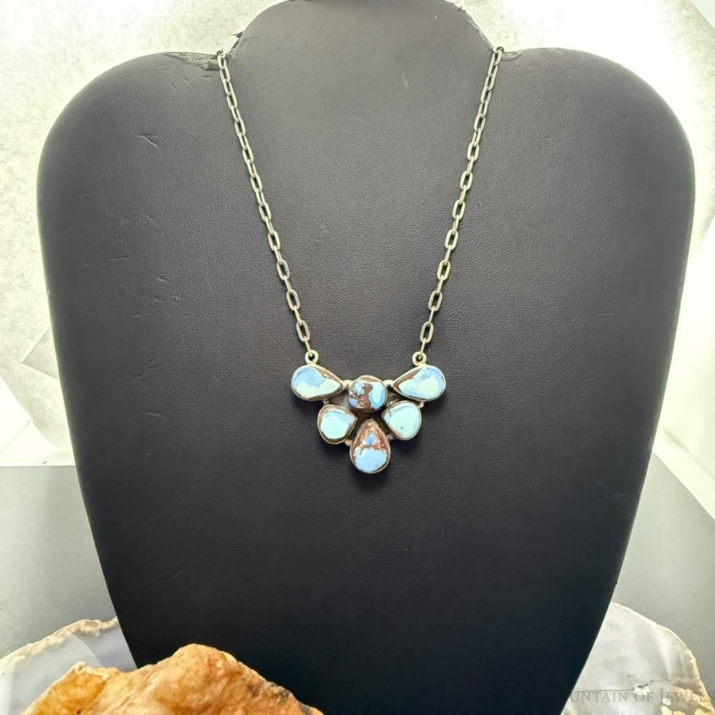 Sterling Silver Southwestern Style Teardrop Golden Hill Turquoise Necklace For Women
