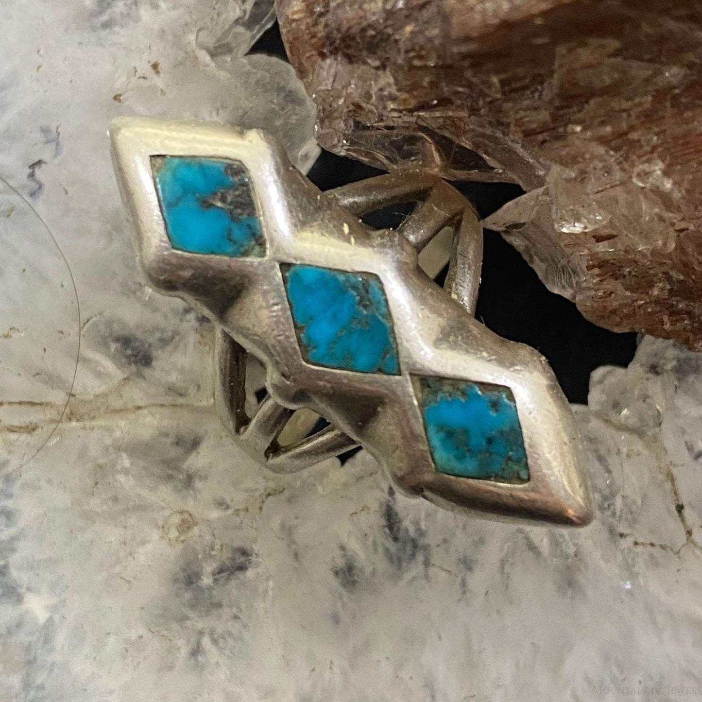 Vintage Native American Silver Turquoise Inlay Split Shank Ring Size 6.5 For Women