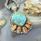 Sterling Silver Southwestern Style Large Turquoise & Spiny Oyster Pendant For Women