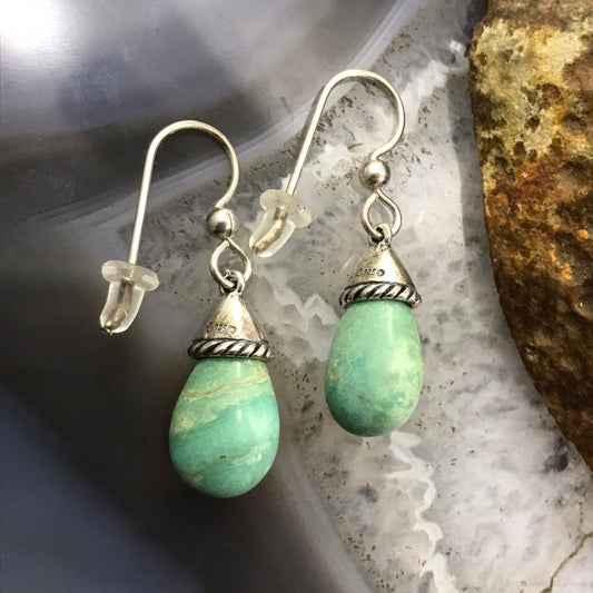 Carolyn Pollack Sterling Silver Pear Turquoise Bead Dangle Earrings For Women