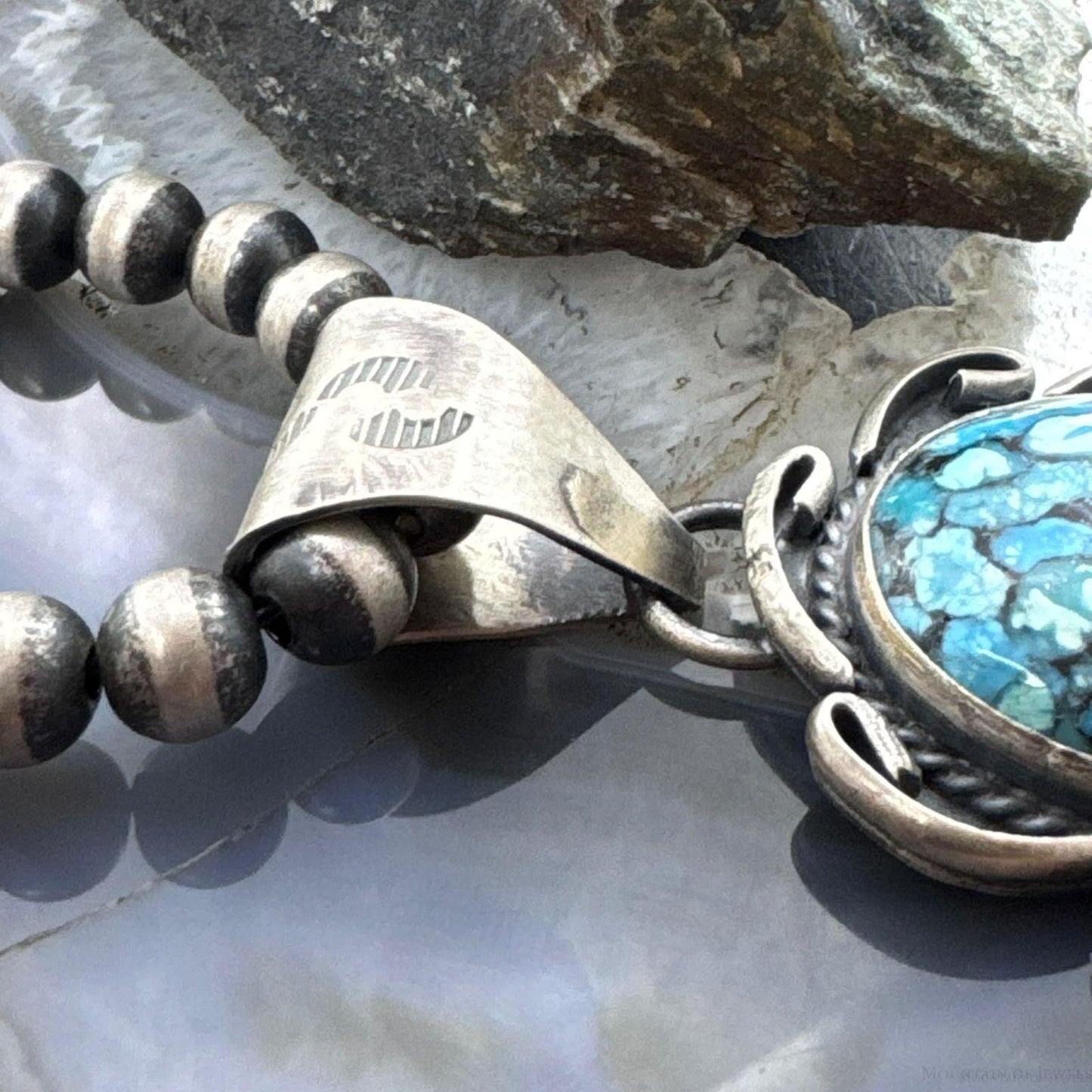 Gilbert Nez Native American Sterling Silver Composite Kingman Turquoise Pendant For Women