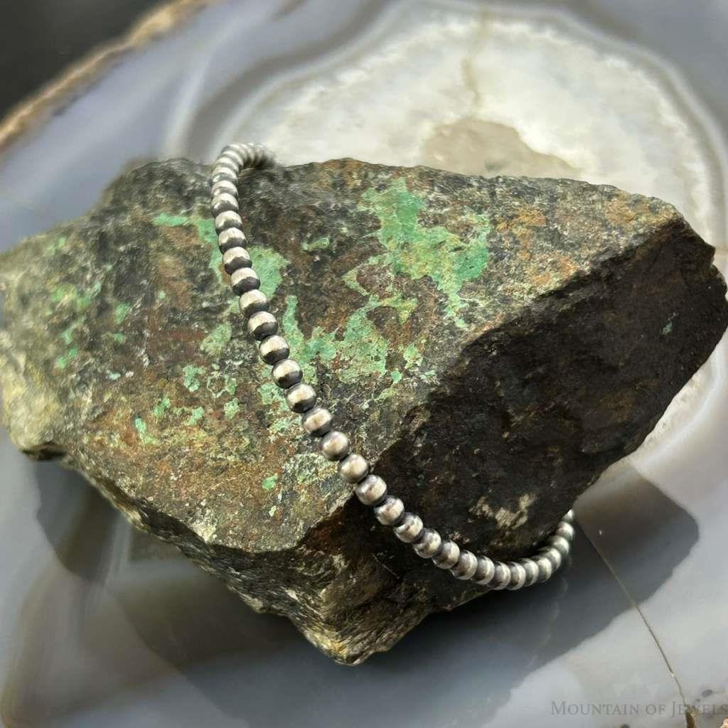 Sterling Silver 3mm Navajo Pearl Beads 7.5" Toggle Clasp Bracelet For Women