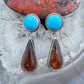 Native American Sterling Silver Turquoise & Amber Dangle Earrings For Women