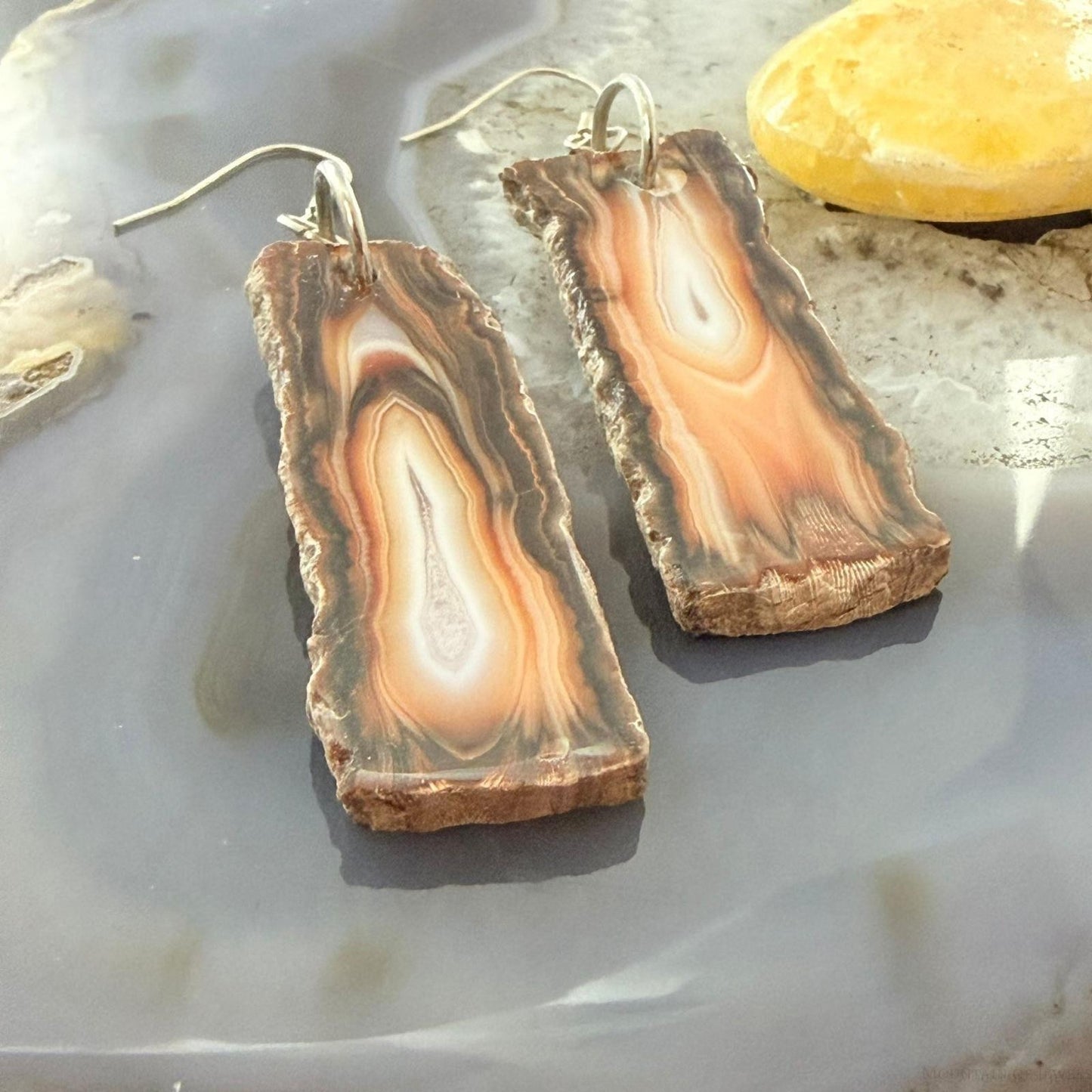 Sterling Silver Agate Slab Dangle Earrings For Women #407