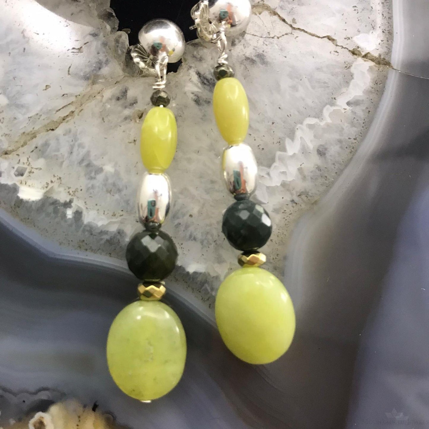 Carolyn Pollack Sterling Gaspeite & Prehnite Bead Dangle Earrings For Women