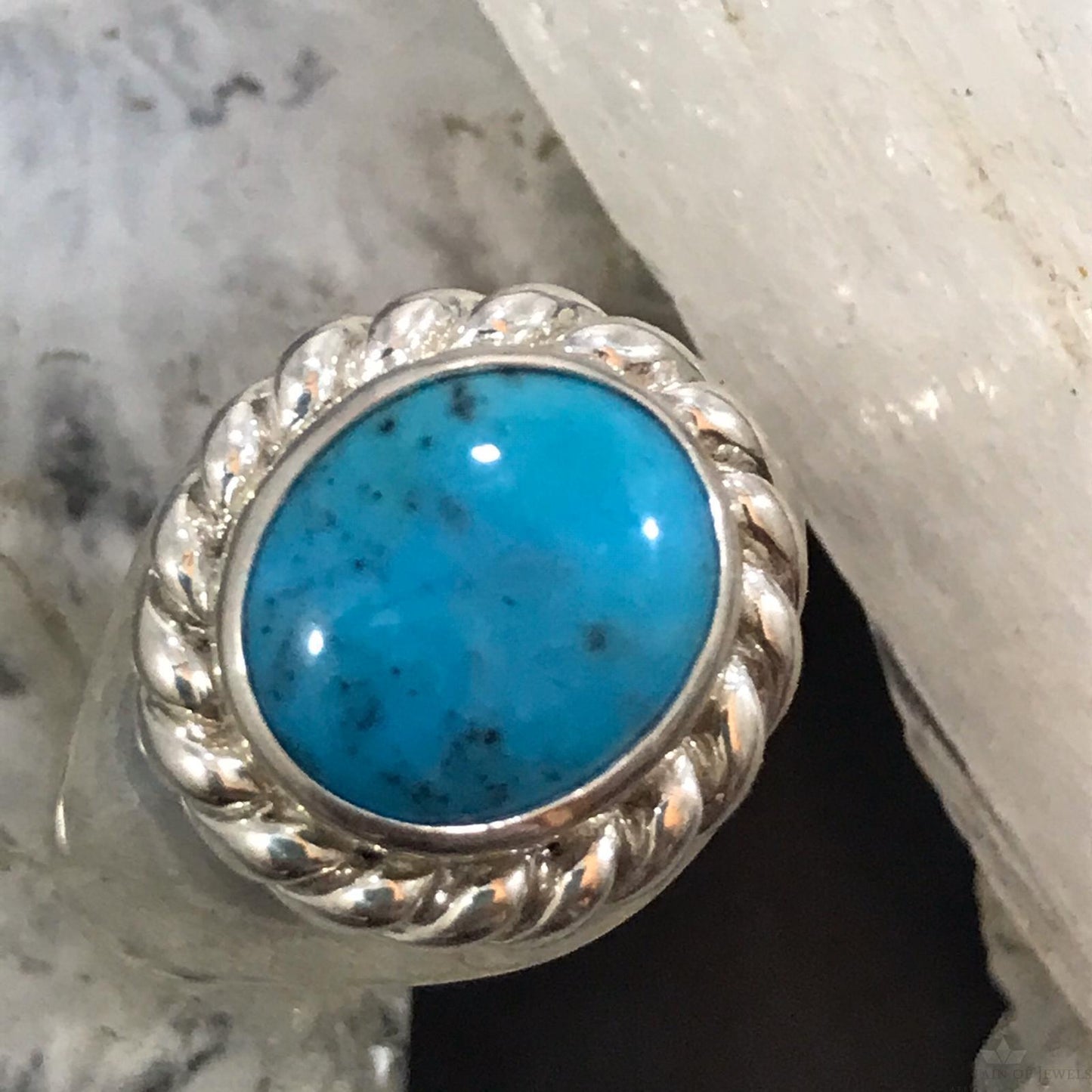 Carolyn Pollack Sterling Silver Horizontally Mounted Oval Turquoise Ring Size 10 For Women