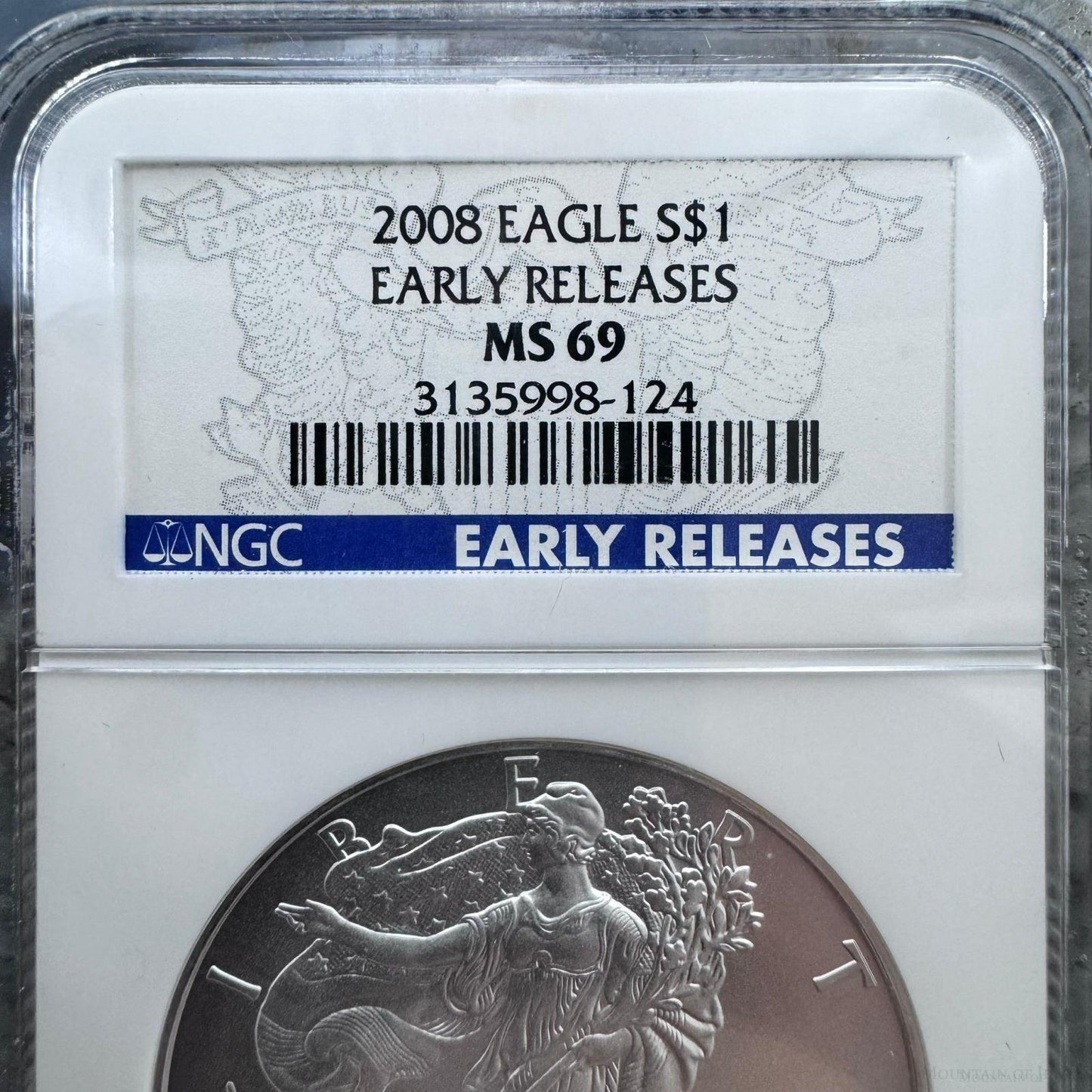 2008 US 1.0oz Early Release American Silver Eagle NGC MS69 #3135998-124EG