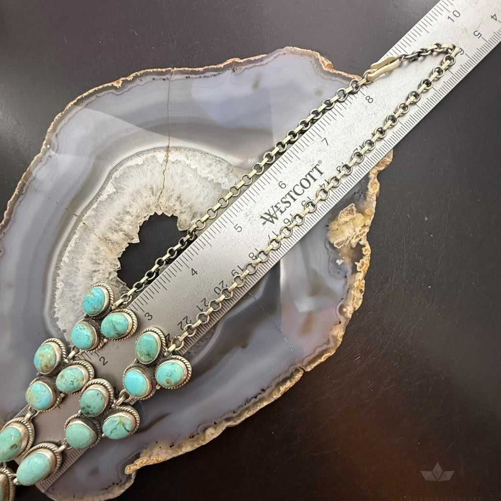 Sterling Silver Southwestern Style KingmanTurquoise Lariat Cluster 24.5" Necklace