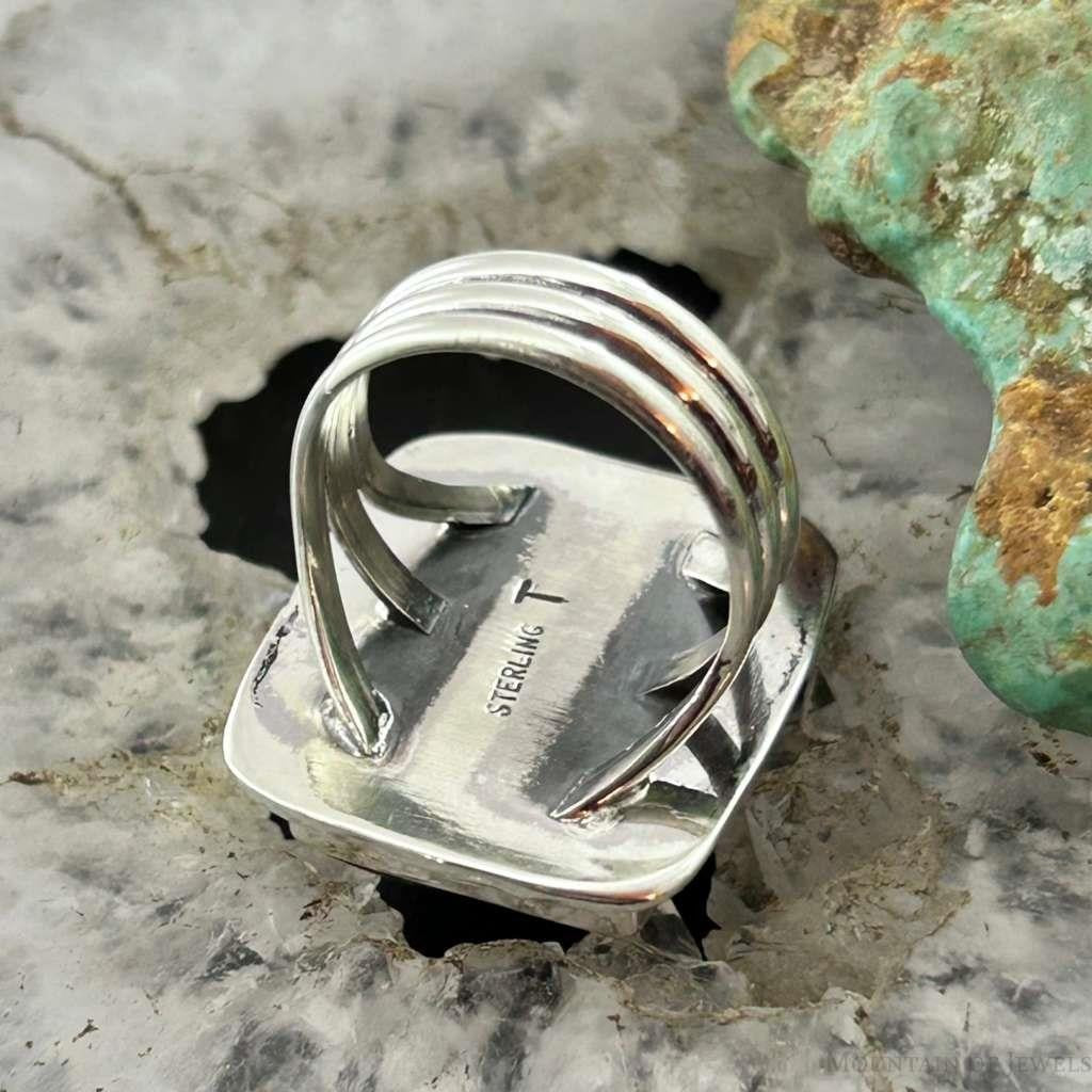 Native American Sterling Silver Rectangle Black Jack Bar Ring Size 6.5 For Women