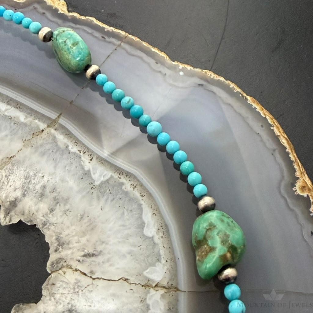Carolyn Pollack Sterling Silver Natural Turquoise & Turquoise Beads 16"-19" Necklace For Women