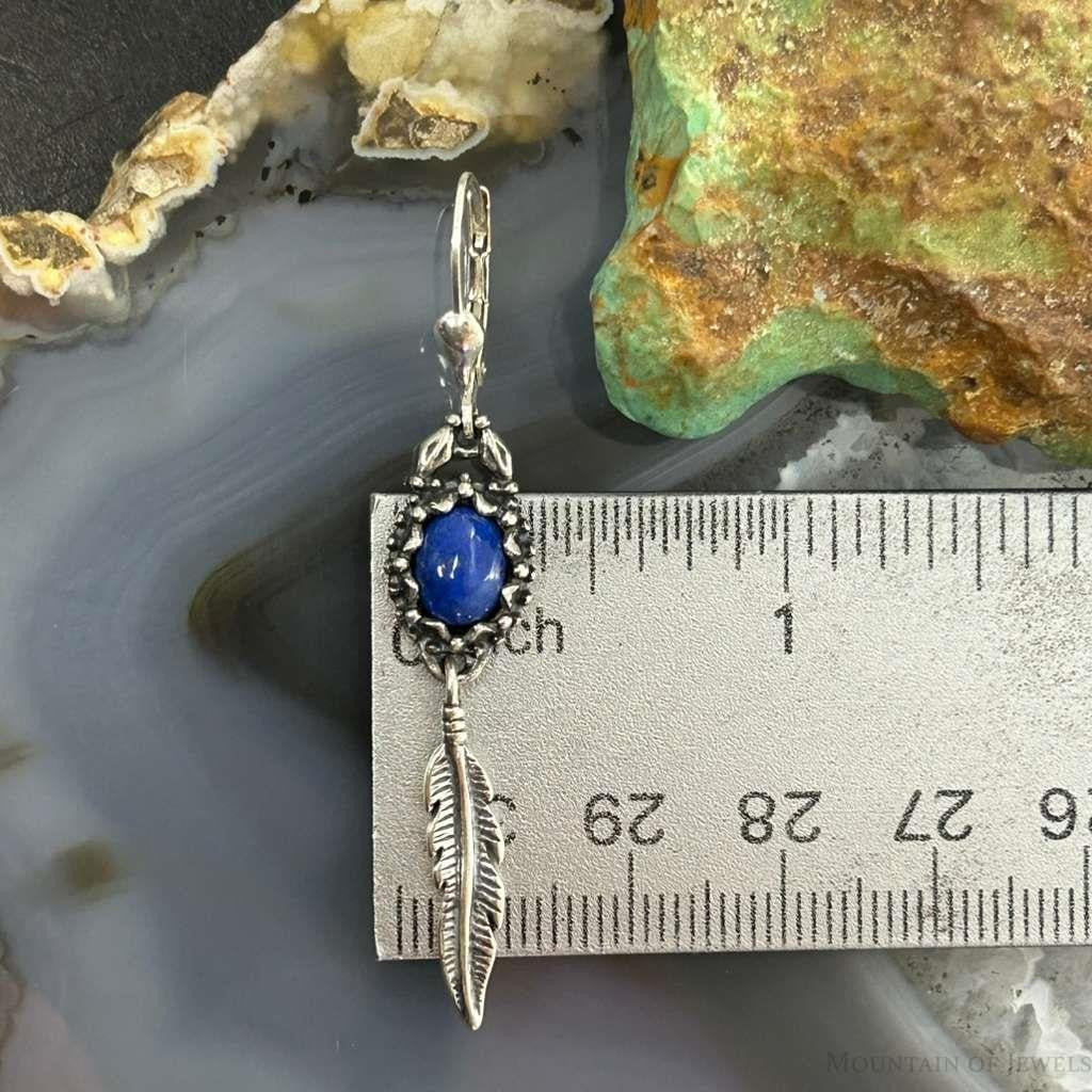 Carolyn Pollack Sterling Silver Lapis with Feather Dangle Earrings For Women
