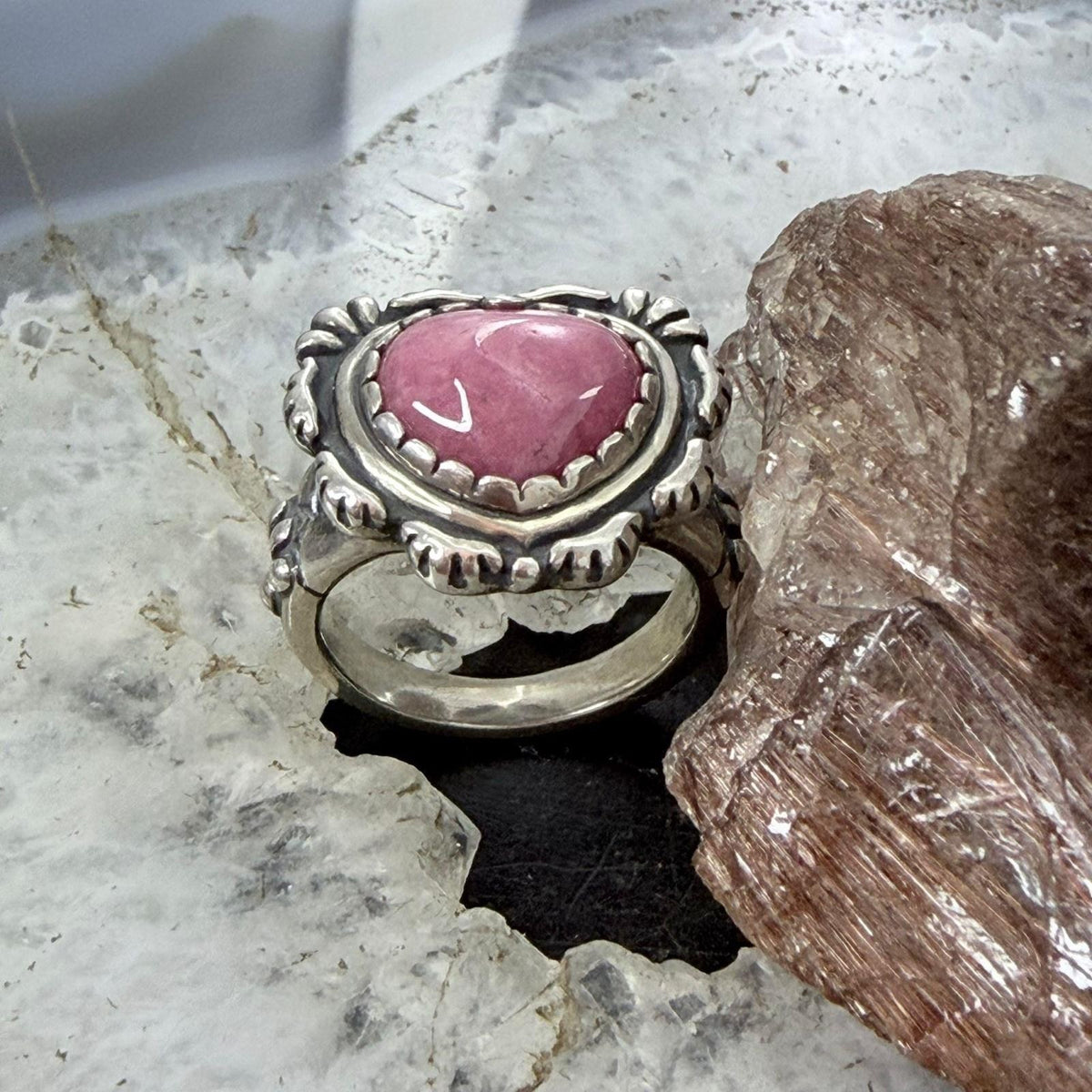 Carolyn Pollack Sterling Silver Rhodonite Decorated Heart Ring For Women