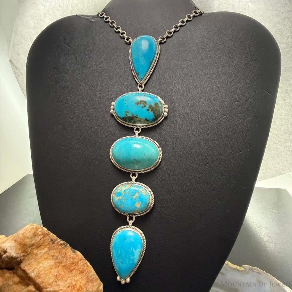Sterling Silver Southwestern Style Kingman Turquoise 32" Necklace For Women #1